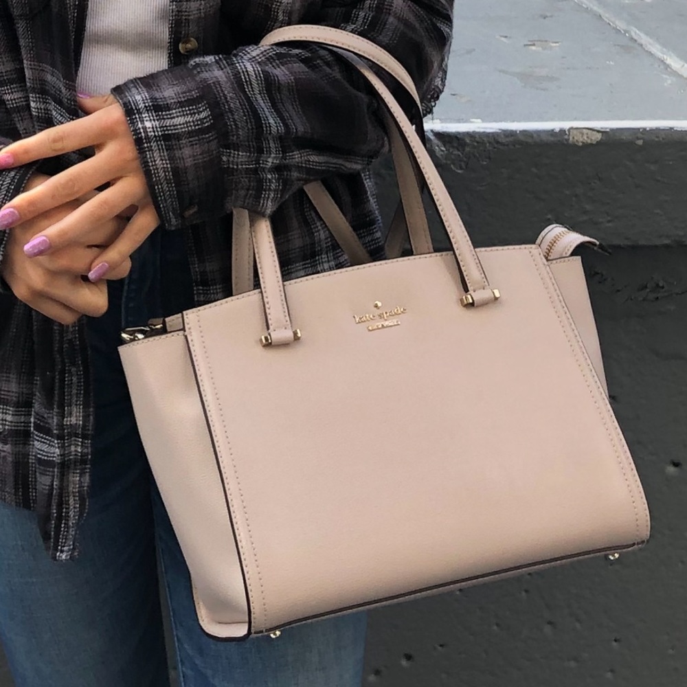 Kate Spade - Warm Beige Leather Commuter Satchel Tote Bag